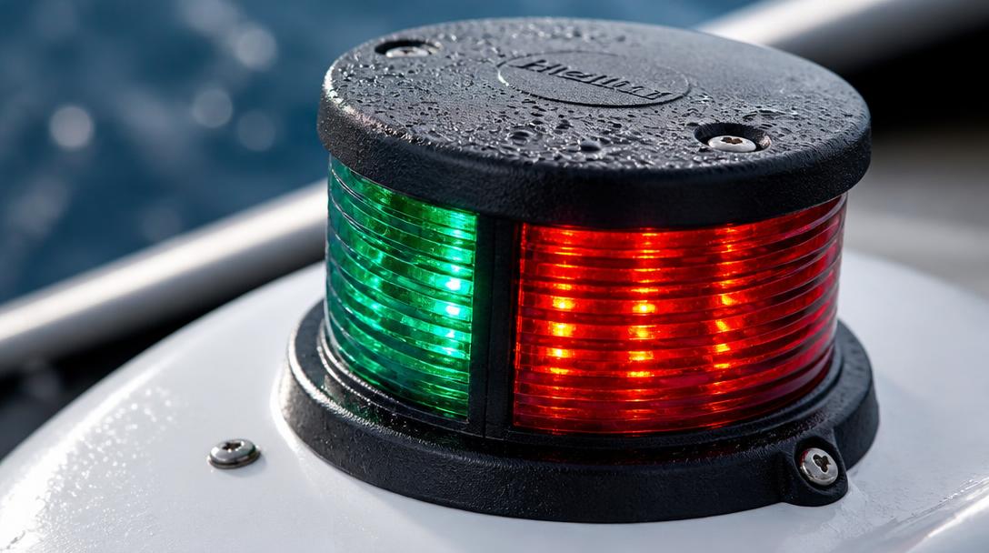 Macro shot of heavy duty marine LED navigation light